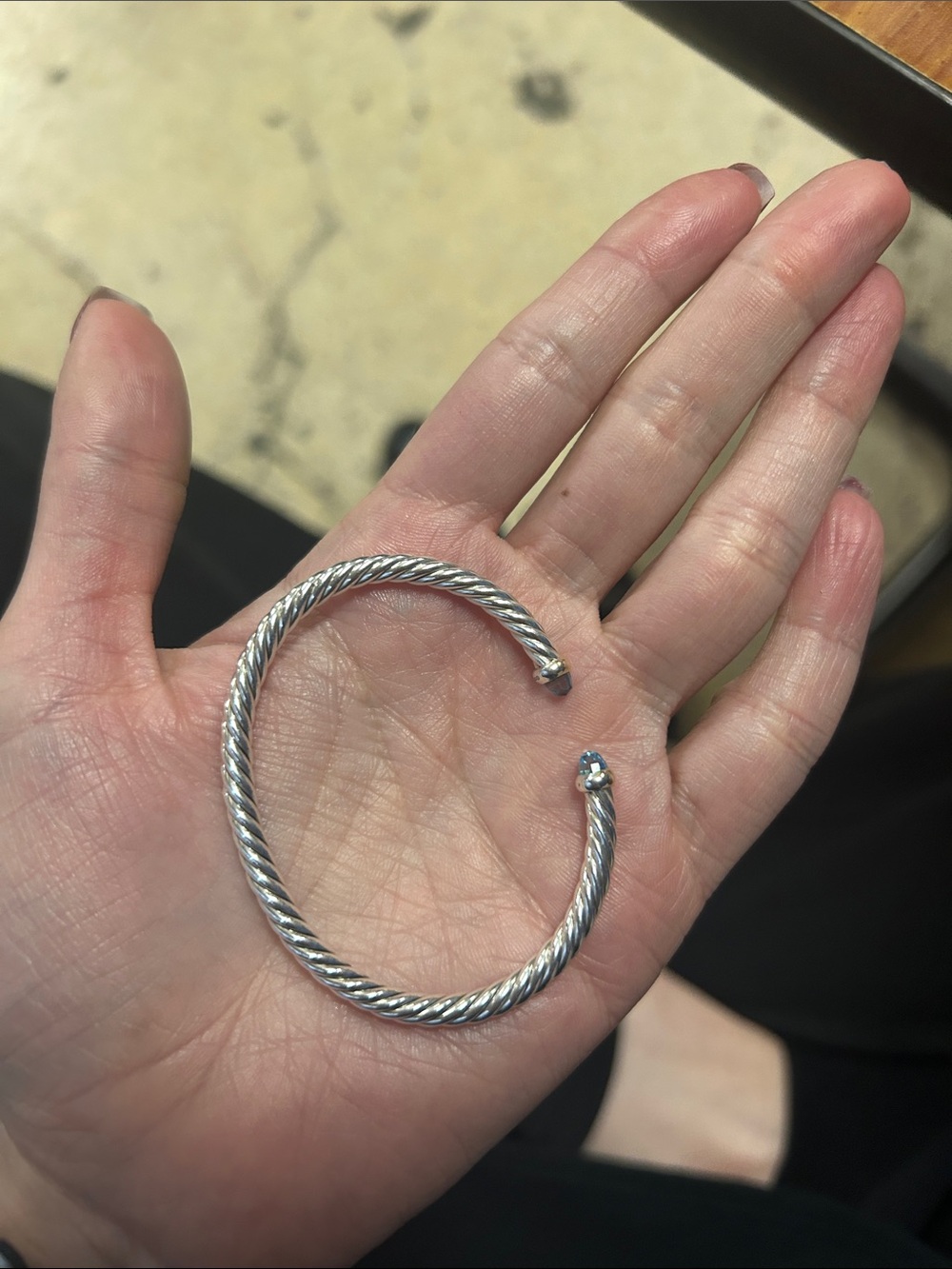 David Yurman Silver Twisted Cable Open Cuff Bracelet with gift receipt
